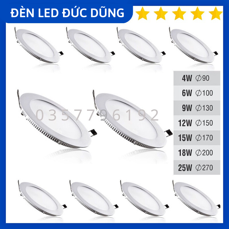 Combo: bộ 10 đèn led downlight âm trần siêu mỏng 4w 6w 9w 12w 18w tròn