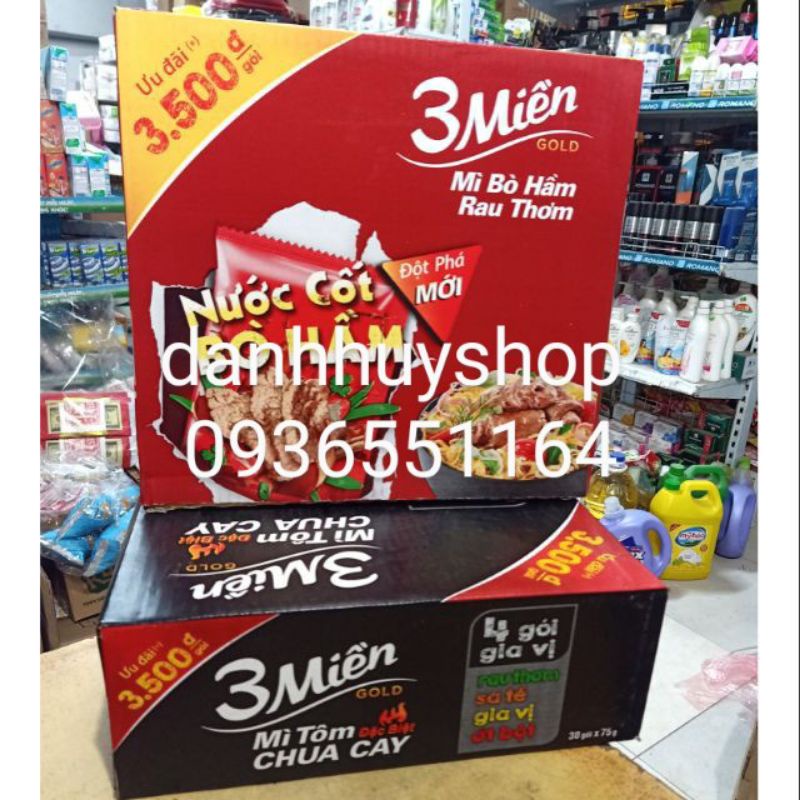 Mì tôm 3 miền gold bò hầm rau thơm -30 gói x75g