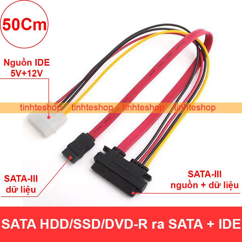 Cáp SATA HDD/SSD/DVD-R 2.5/3.5 inches sang SATA + nguồn IDE 5V-12V - Cáp đọc ổ cứng SATA 2.5/3.5'' có cấp nguồn 5V-12V (50Cm)