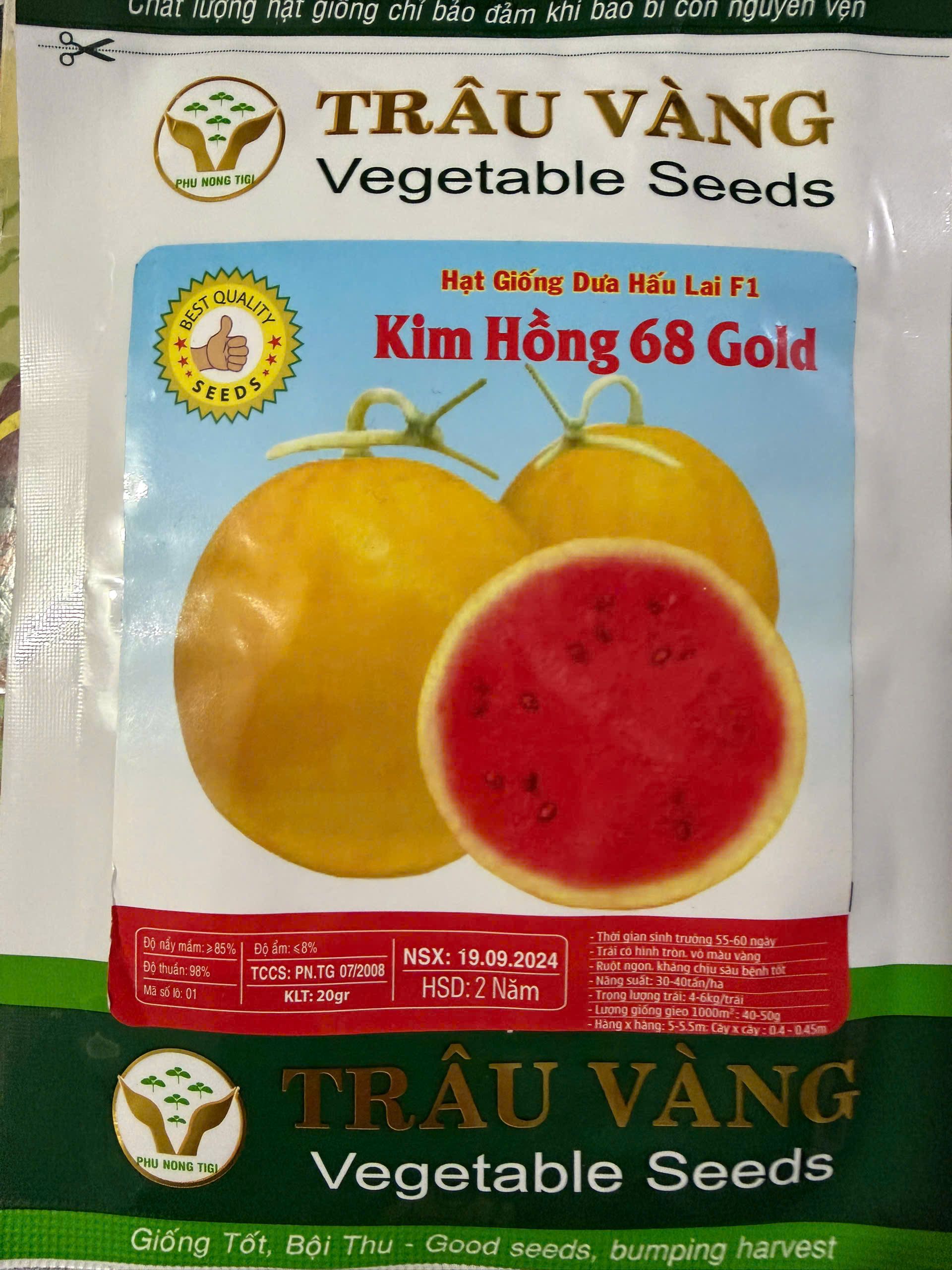 Hạt Giống Dưa Hấu Vỏ Vàng Kim Hồng 68 Gold (Gói 20 Gam)