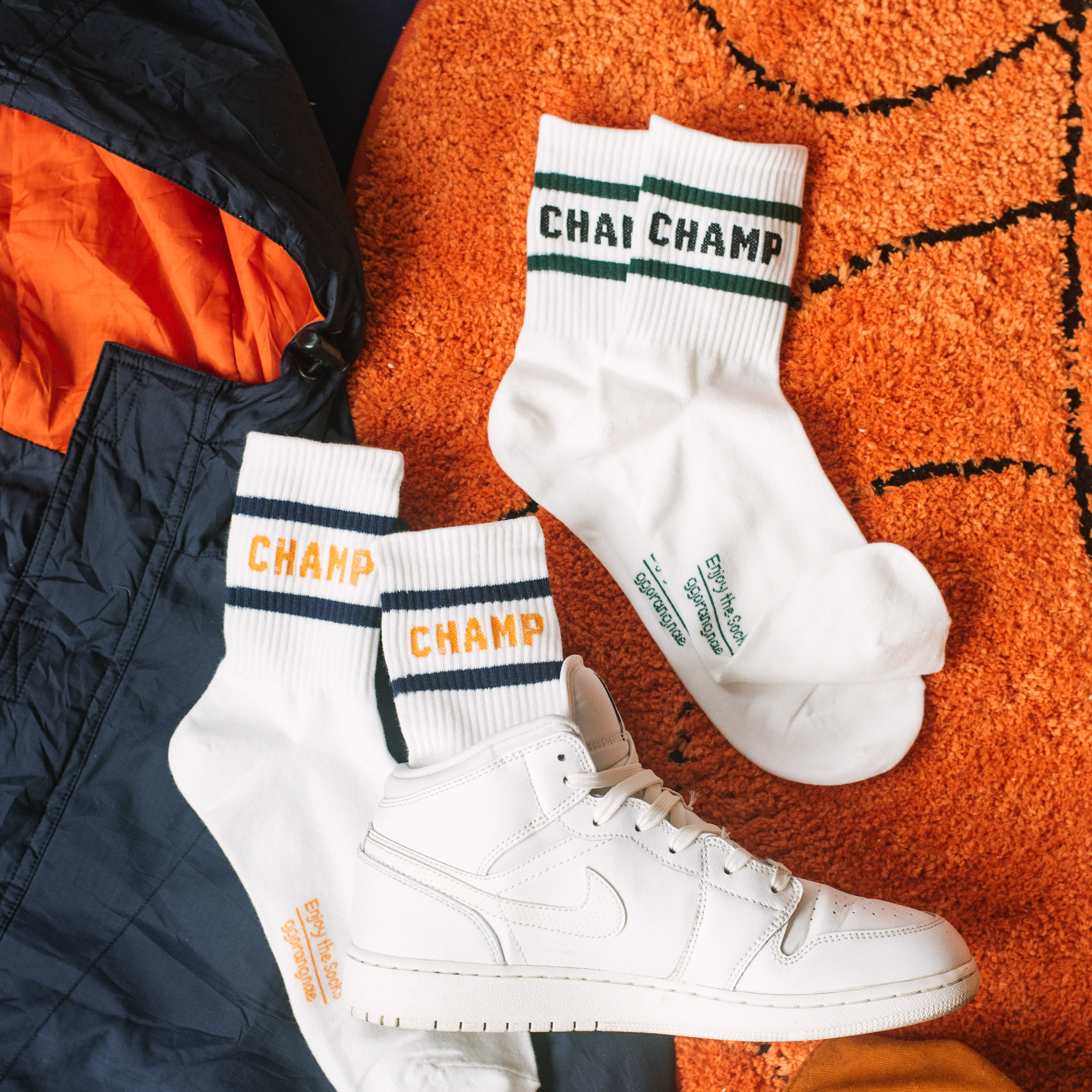 Champ double line - tất vớ cao cổ nam chữ champ kẻ hai vạch ngang, nhập khẩu hàn quốc