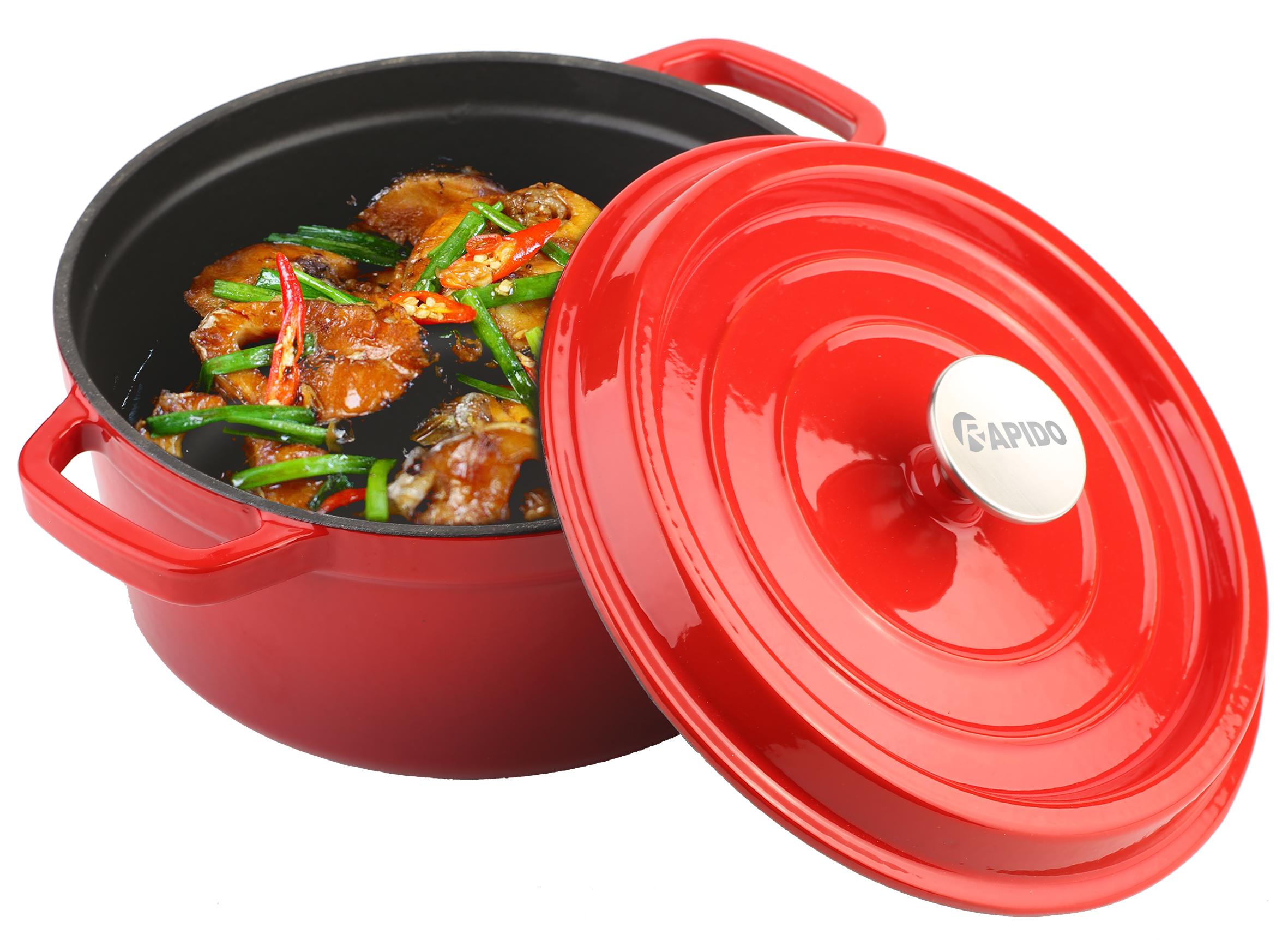 Nồi gang đúc nguyên khối tráng men RAPIDO 22cm - Hàng Chính Hãng