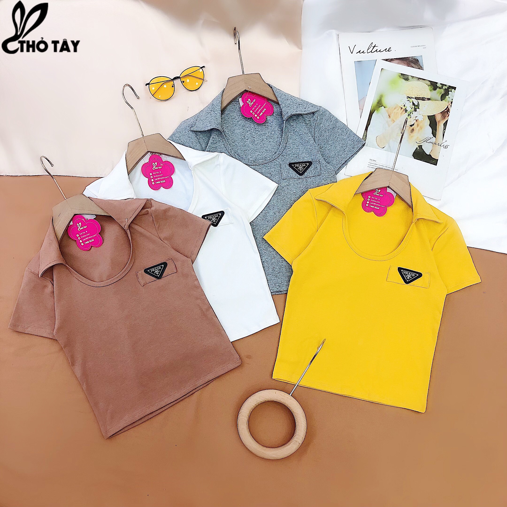 Áo thun nữ form croptop cổ bẻ - thỏ tây a205b959