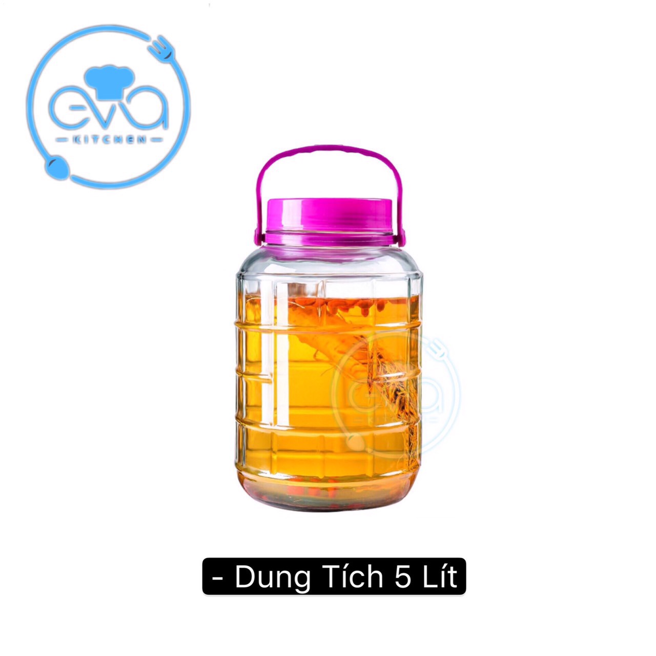 Bình ngâm rượu thủy tinh 5 Lít có quai xách nhựa
