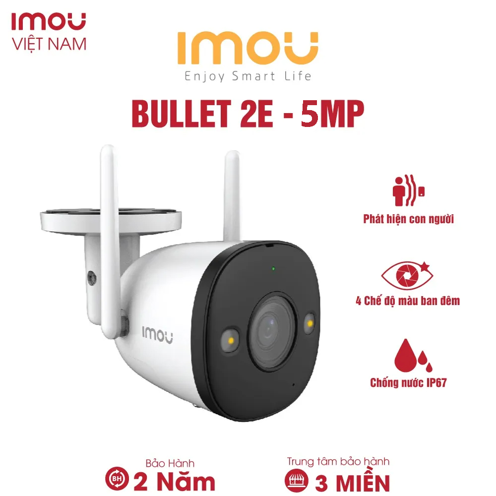 Camera IMOU Ngoài Trời BULLET 2E 5M - F52FP và 3M - F32FP I 4 chế độ màu ban đêm I Chống nước IP67 I Phát hiện con người I Bảo hành 2 năm