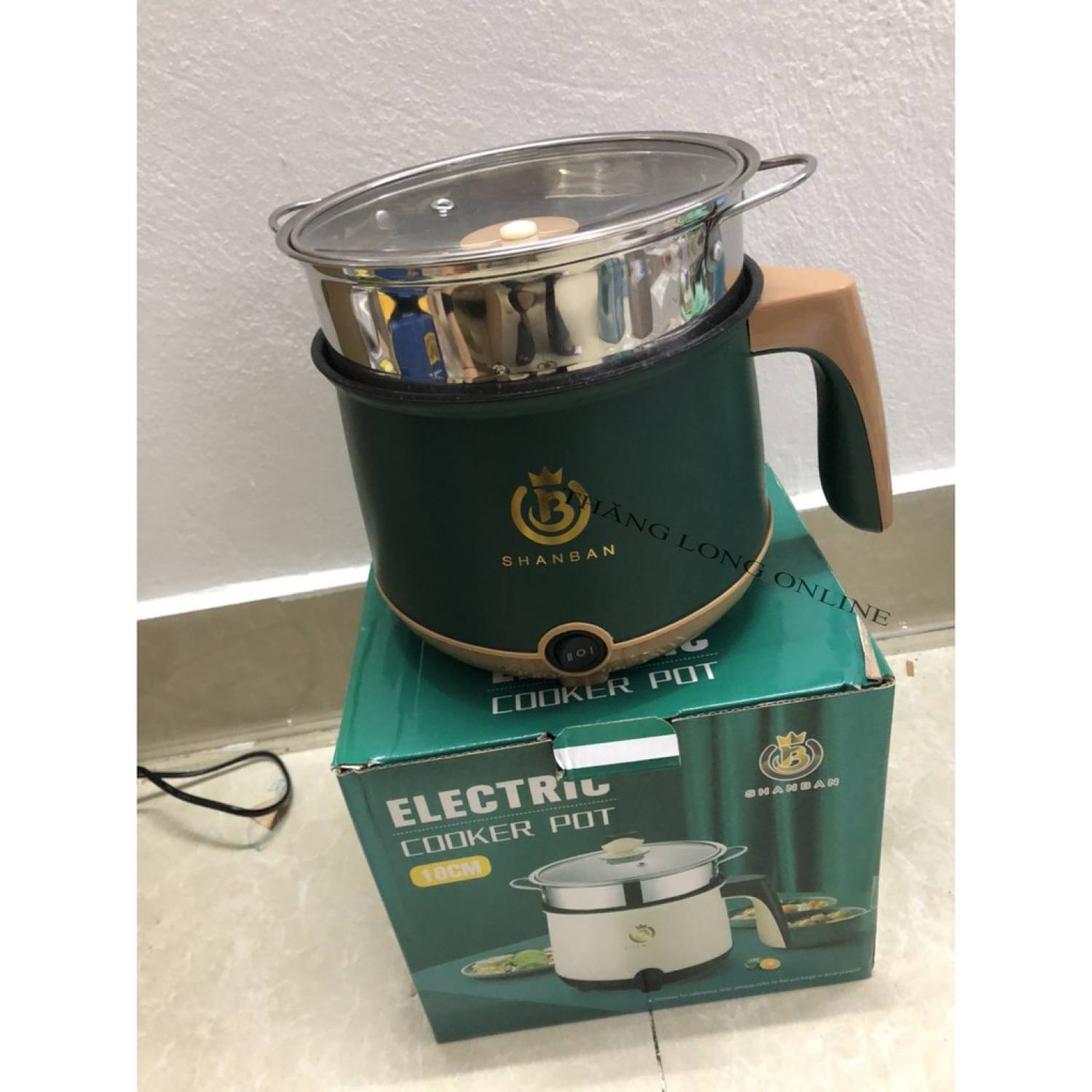 Nồi lẩu điện mini đa năng tặng kèm giá hấp - nồi lẩu mini shanban vân đá chống dính