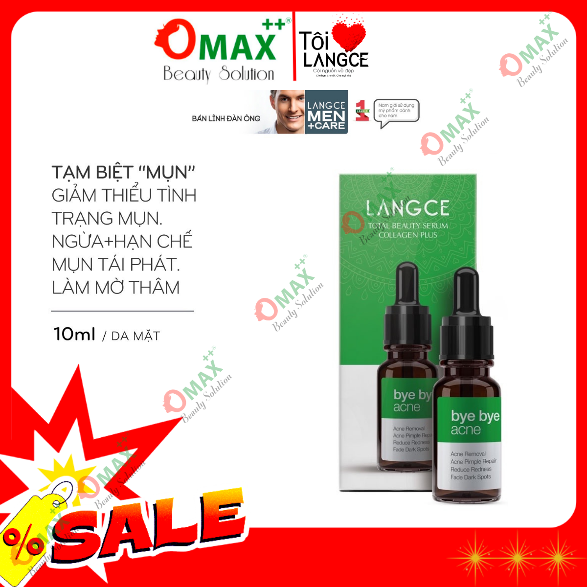 Serum xoá và ngăn ngừa mụn langce collagen+ tạm biệt mụn 10ml langce dành cho nam