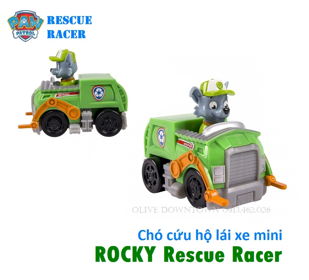 ROCKY - Chó cứu hộ lái xe mini xanh lá cây - Paw Patrol Rescue Racer - Đồ chơi VNXK