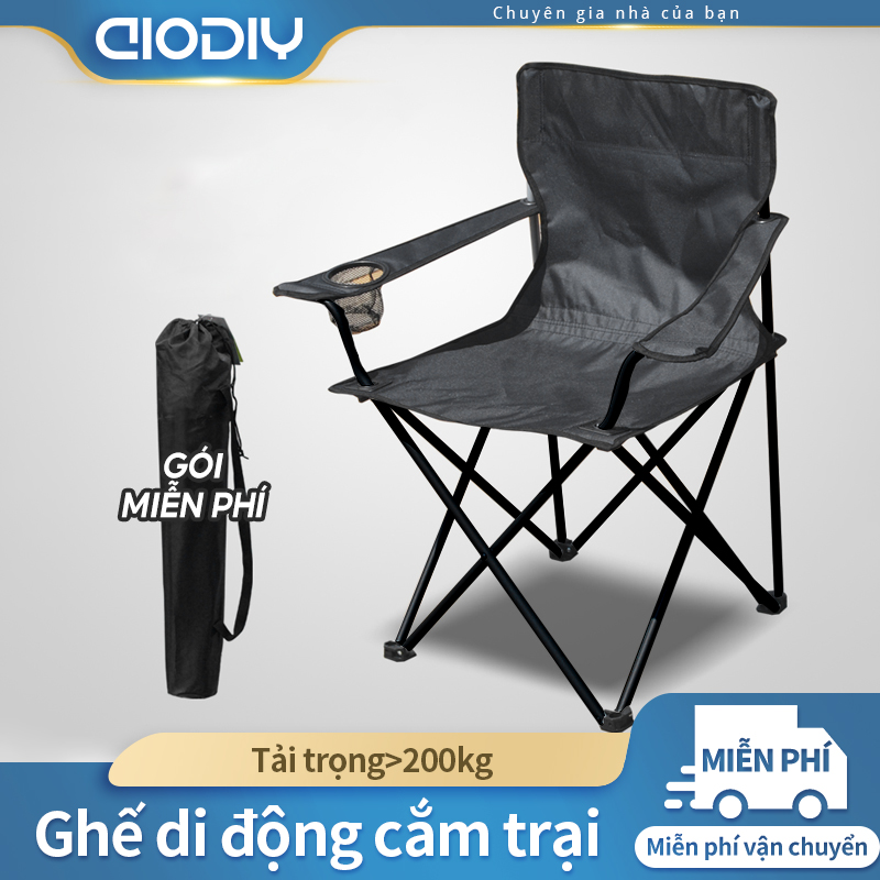 AIODIY Ghế cắm trại ngoài trời gấp với tay vịn Ghế câu cá di động Mỹ thuật Sinh viên Back Lounge Chair Picnic Chair