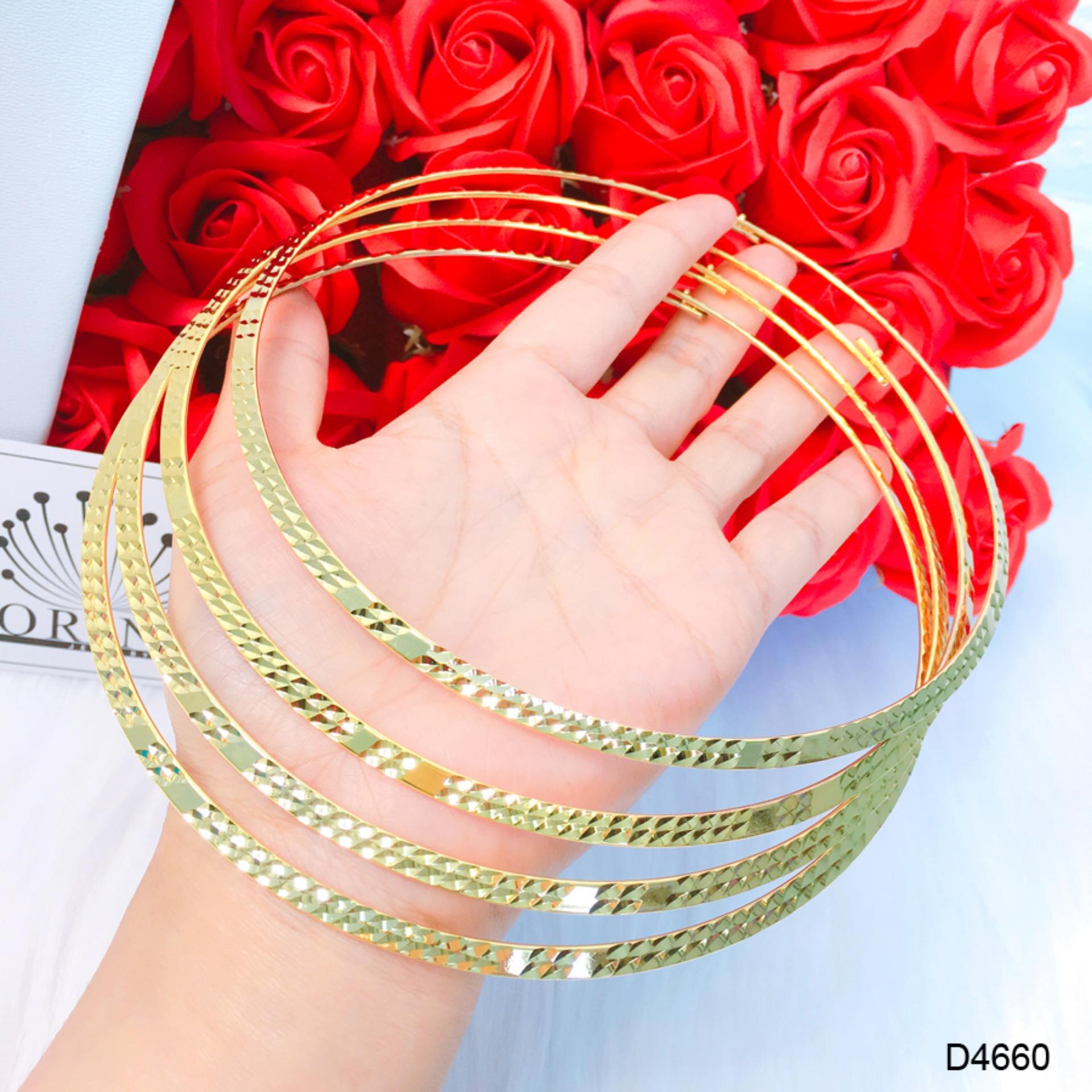 Kiềng cổ kiềng cứng dạng dẹp khắc hoa văn thiết kế cao cấp Orin D4660 - Long Tien