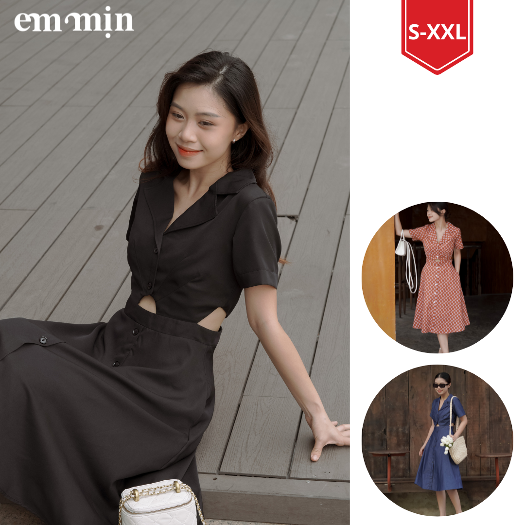 Đầm sơ mi khoét eo 2 Lớp Mịn Mát dáng chữ A