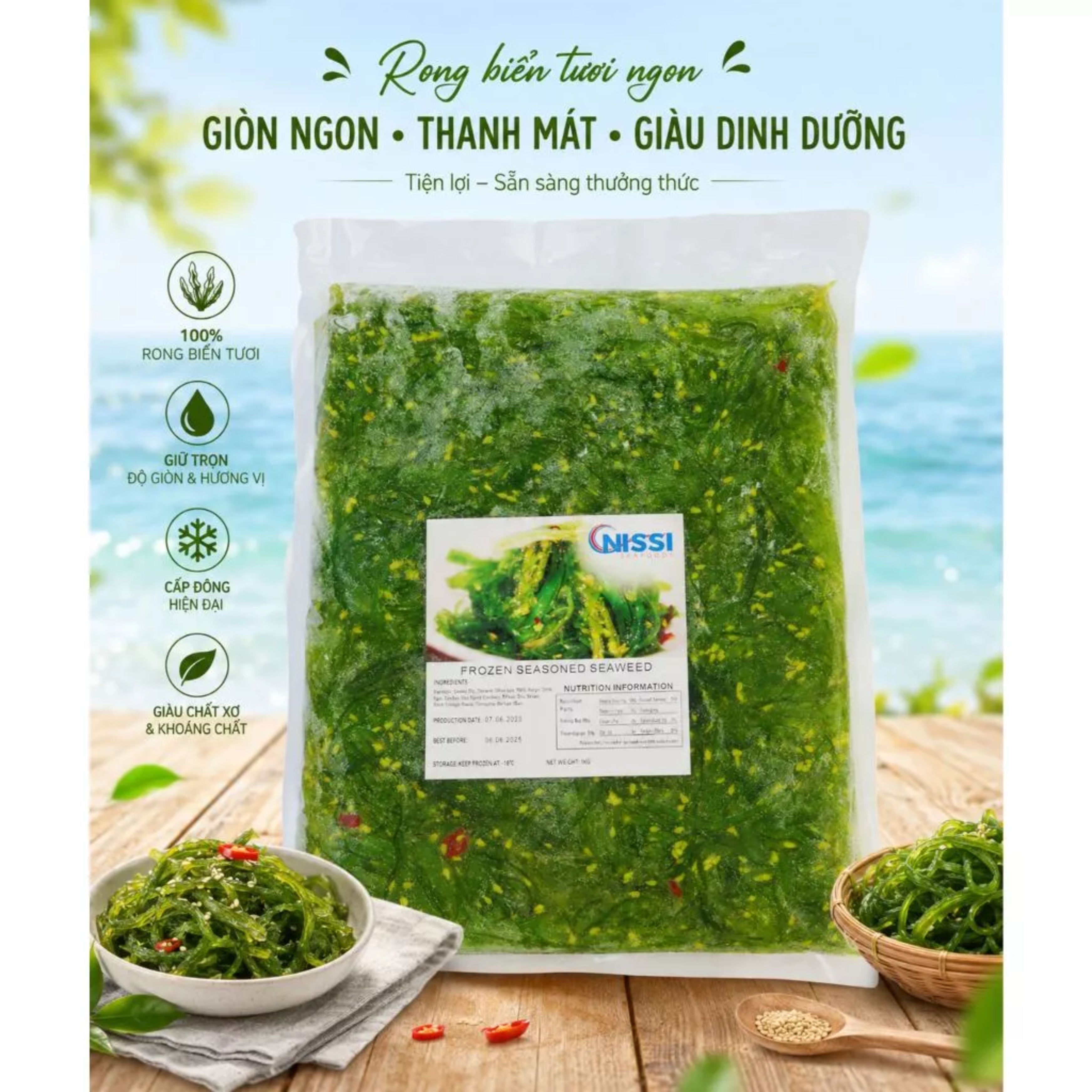 Rong Biển Tươi Nissi Trộn Gia Vị Hàn Quốc 1kg - Giòn Ngon, Ăn Liền, Đông Lạnh Giữ Trọn Dinh Dưỡng - ALo Food Đà Nẵng