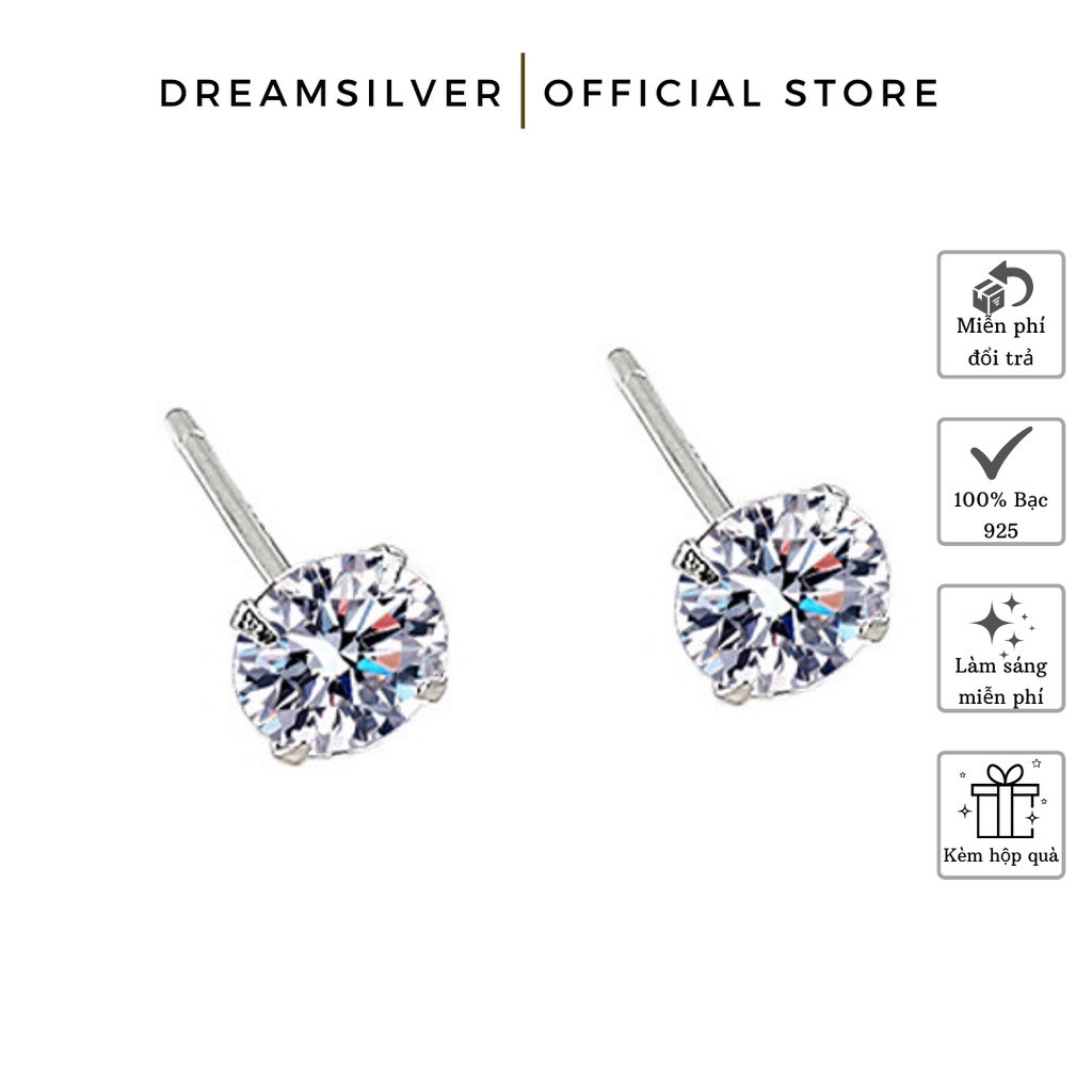 Khuyên tai bạc dreamsilver 4 chấu đính đá kt018