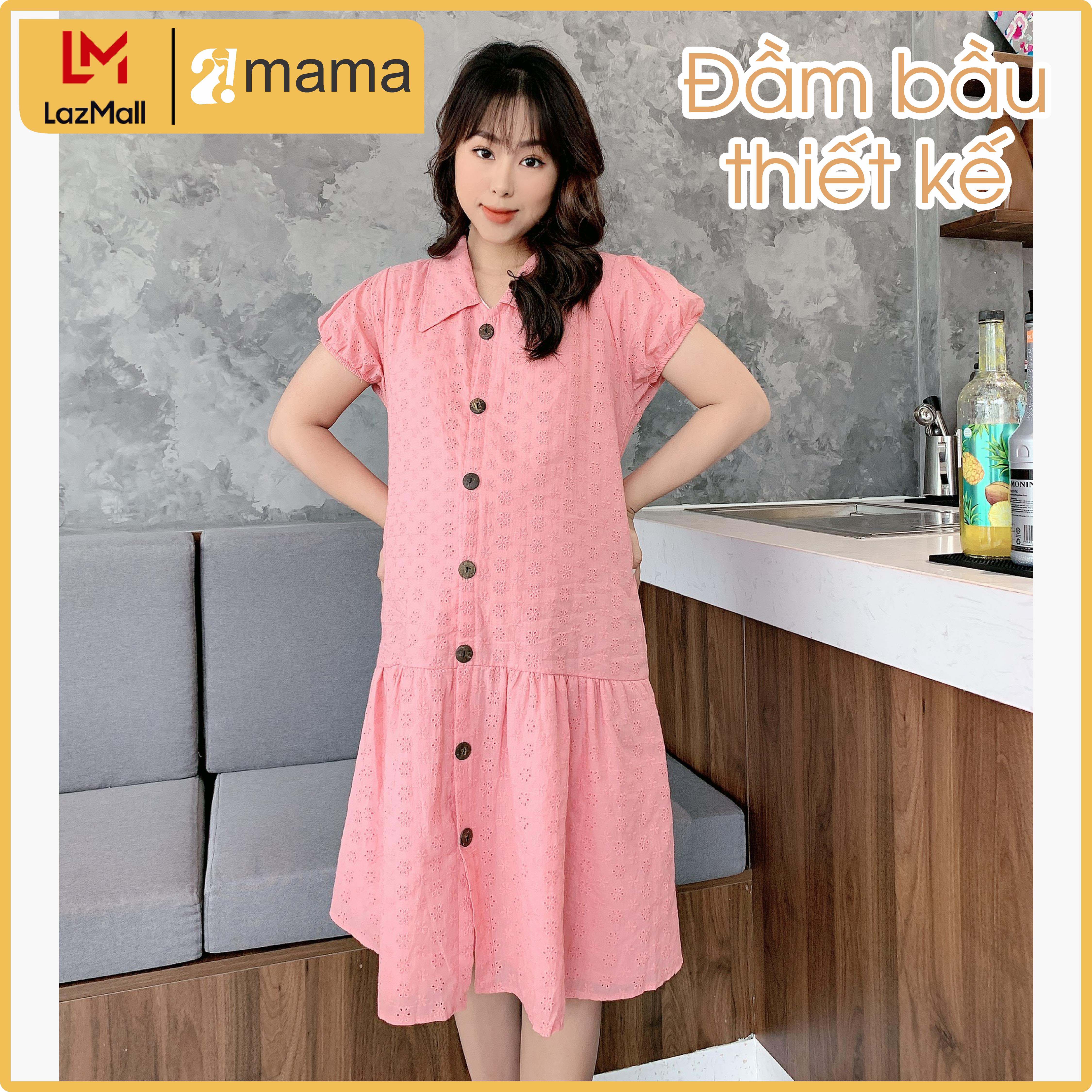 Đầm váy bầu công sở 2MAMA dáng dài đuôi cá thiết kế màu hồng nhẹ nhàng xinh xắn V11