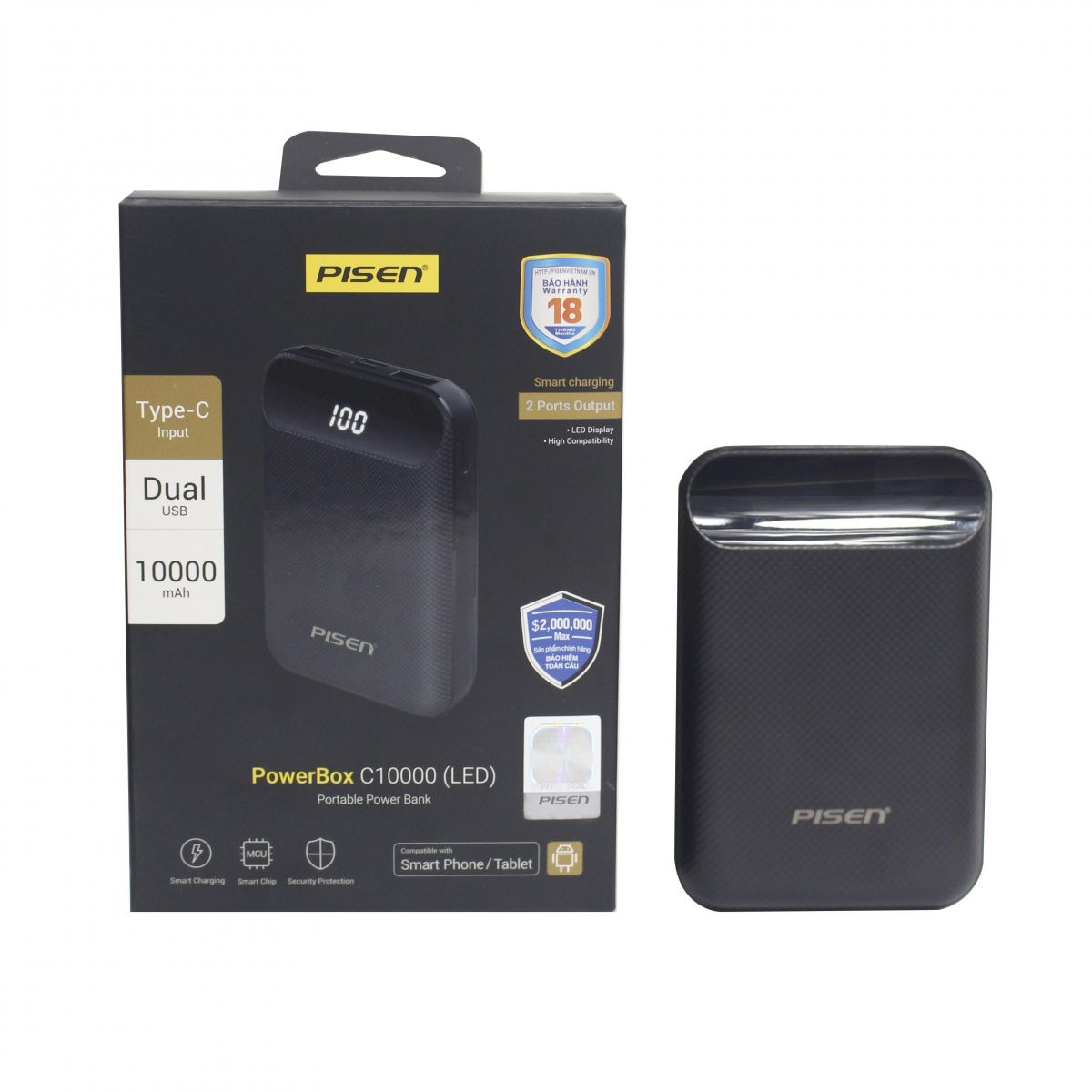 Sạc dự phòng Pisen Power Box C10000 LED 10000mAh - Hàng Chính Hãng