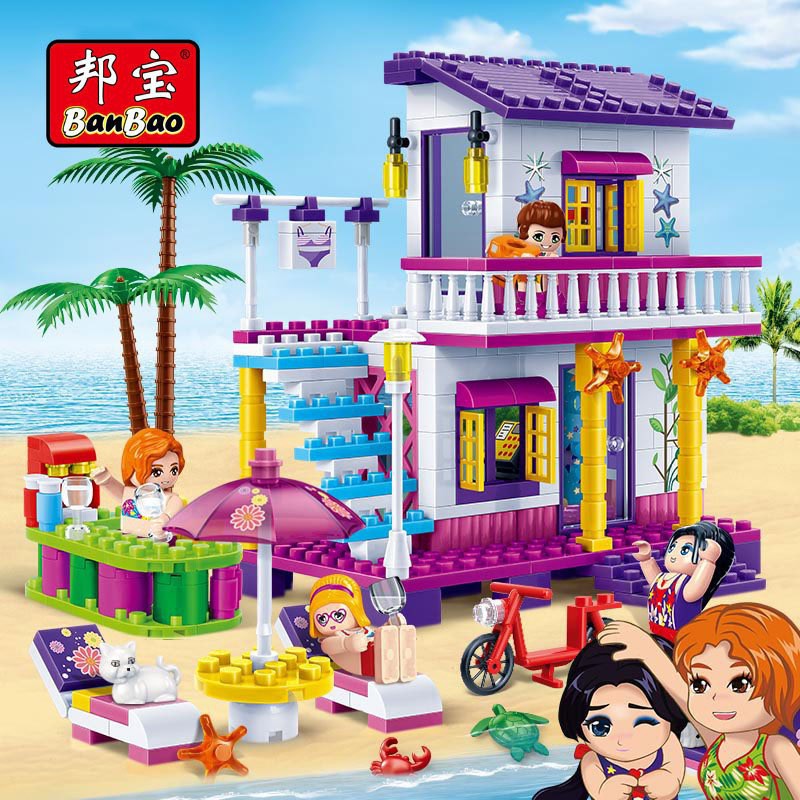 Lắp ráp xếp hình lego Banbao 6138 - Mô hình Nhà trên bãi biển mùa hè