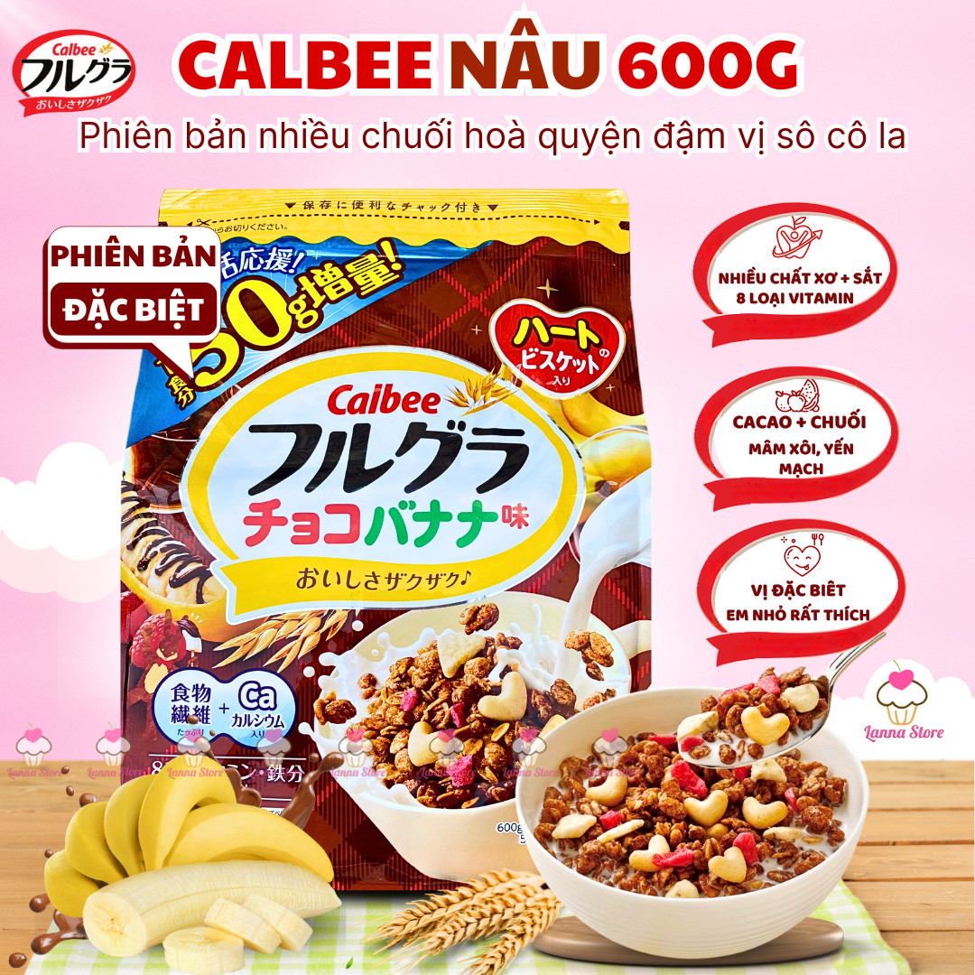 【MỚI T6/2025】 Ngũ cốc Calbee ăn kiêng giảm cân Nhật Bản mix hoa quả trái cây sữa chua dùng ăn sáng - GÓI NÂU 600g