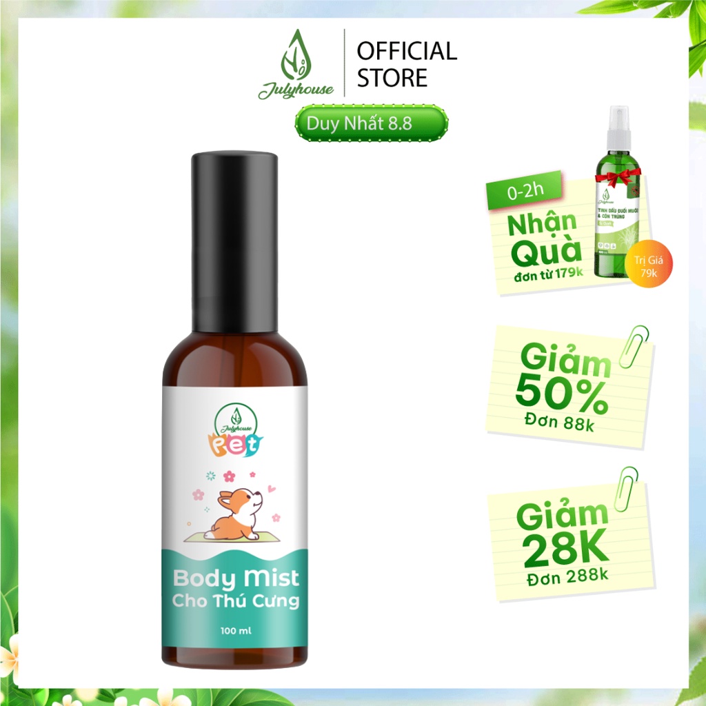 Body Mist cho thú cưng 100ml JULYHOUSE giúp dưỡng lông mượt, an toàn, khử khuẩn