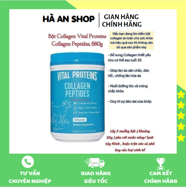 Bột collagen Vital Proteins Collagen Peptides Unflavored của Mỹ