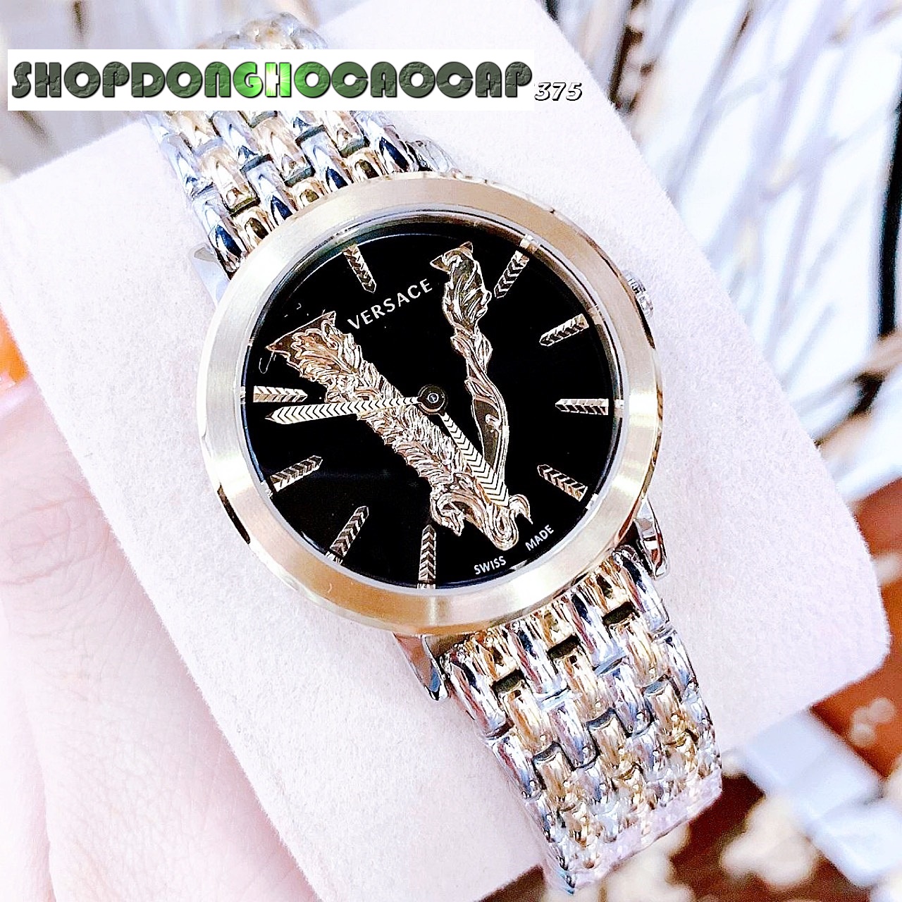 [HCM]Đồng Hồ Versace Virtus Gold Nữ Dây Demi Mặt Đen 36mm