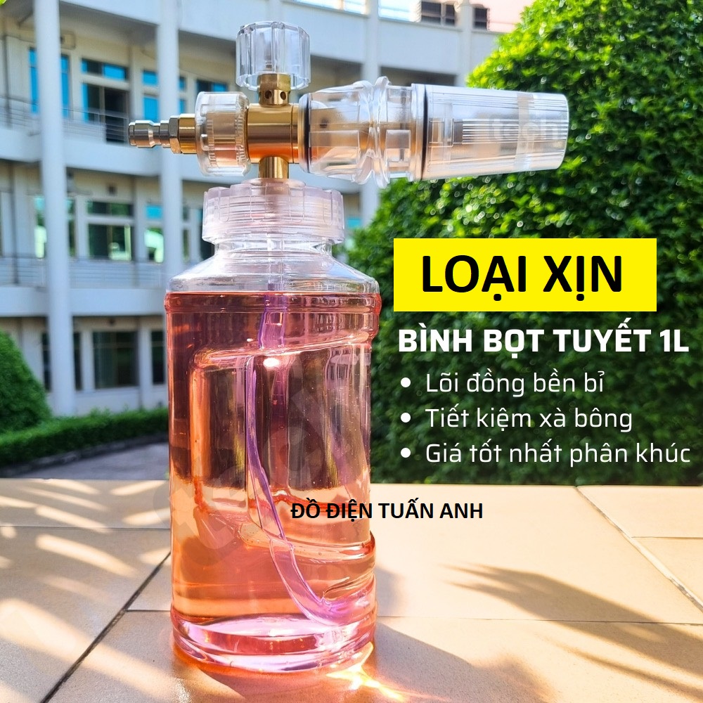 Bình xịt bọt tuyết 1L trong suốt loại xịn lắp máy rửa xe mini, máy rửa xe áp lực cao, phụ kiện máy rửa xe, bình bọt tuyết