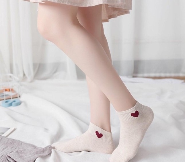 Tất nữ- tất chân cotton hình trái tim đủ màu-set 10 đôi