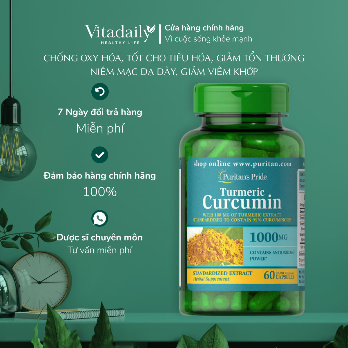 Viên uống hỗ trợ dạ dày Tinh Chất Nghệ Vàng Puritan's Pride Turmeric Curcumin