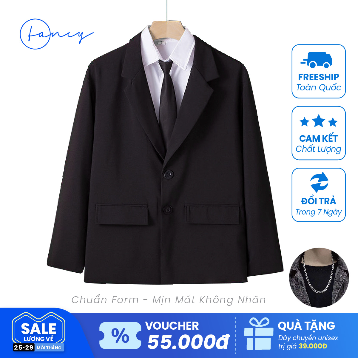 Áo khoác blazer nam Hàn Quốc form rộng 2 lớp cao cấp Áo khoác dáng rộng nam dạng vest mùa hè | Fancy