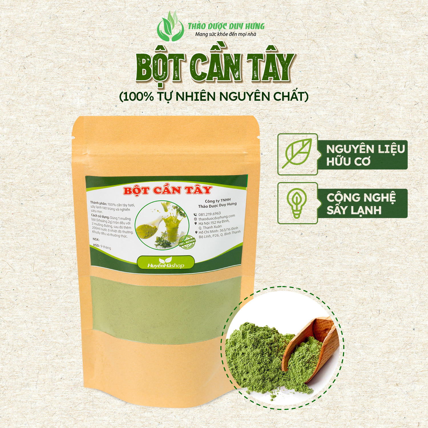Bột rau cần tây sấy lạnh 100% nguyên chất - Trà Detox hỗ trợ giảm cân hiệu quả - Huyền Hà Shop
