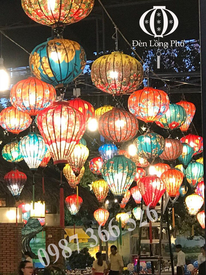 Đèn lồng Hội An vải lanh hoa - size 35 cm