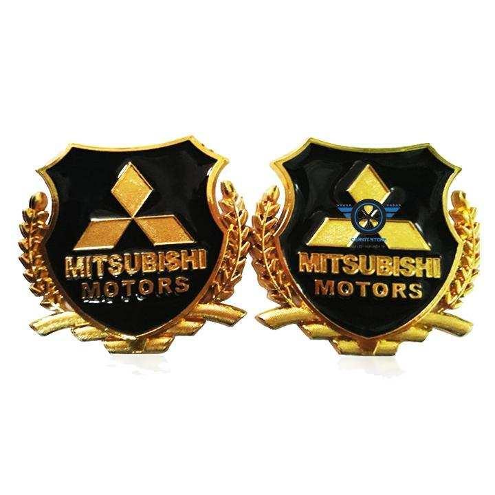 Bộ 2 biểu tượng logo nổi 3D bông lúa trang trí xe ô tô hãng Mitsubishi