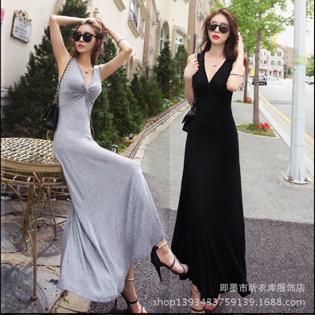 Đầm thun nữ dáng dài hàng nhập Quảng Châu, Đầm Maxi đi biển DB32