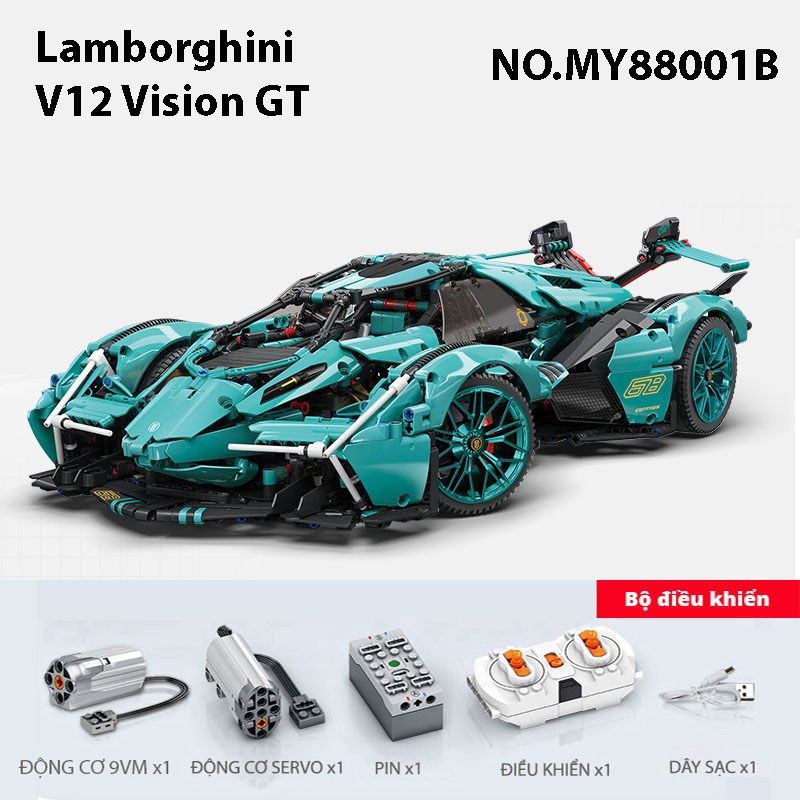 Đồ Chơi Lắp Ráp Kiểu LEGO Technic Mô Hình Điều Khiển Từ Xa Siêu Xe Lamborghini V12 Vision GT Blue Tỉ Lệ 1:8 MY88001B