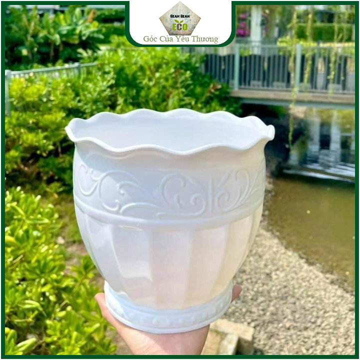 Chậu Nhựa Trái Bom Lùn đường kính 33cm loại dày và trắng to