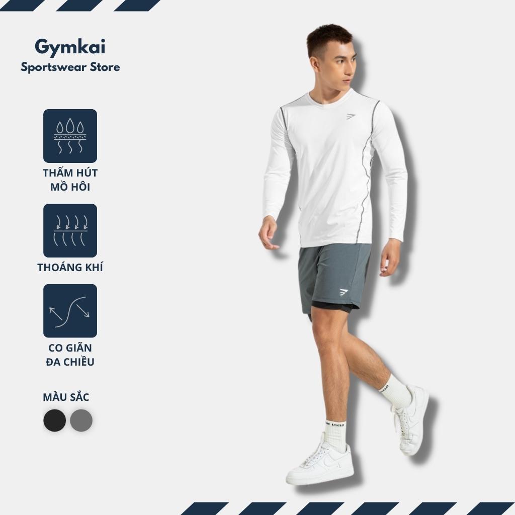 Bộ quần áo thể thao nam Gymkai tay dài kèm quần đùi 2 lớp phong cách trẻ trung thích hợp tập gym, chạy bộ