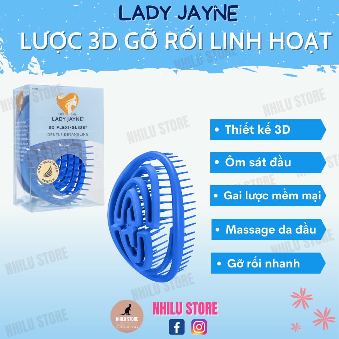 Lược 3D gỡ rối linh hoạt Lady Jayne Flexi-Glide Gentle Detangling