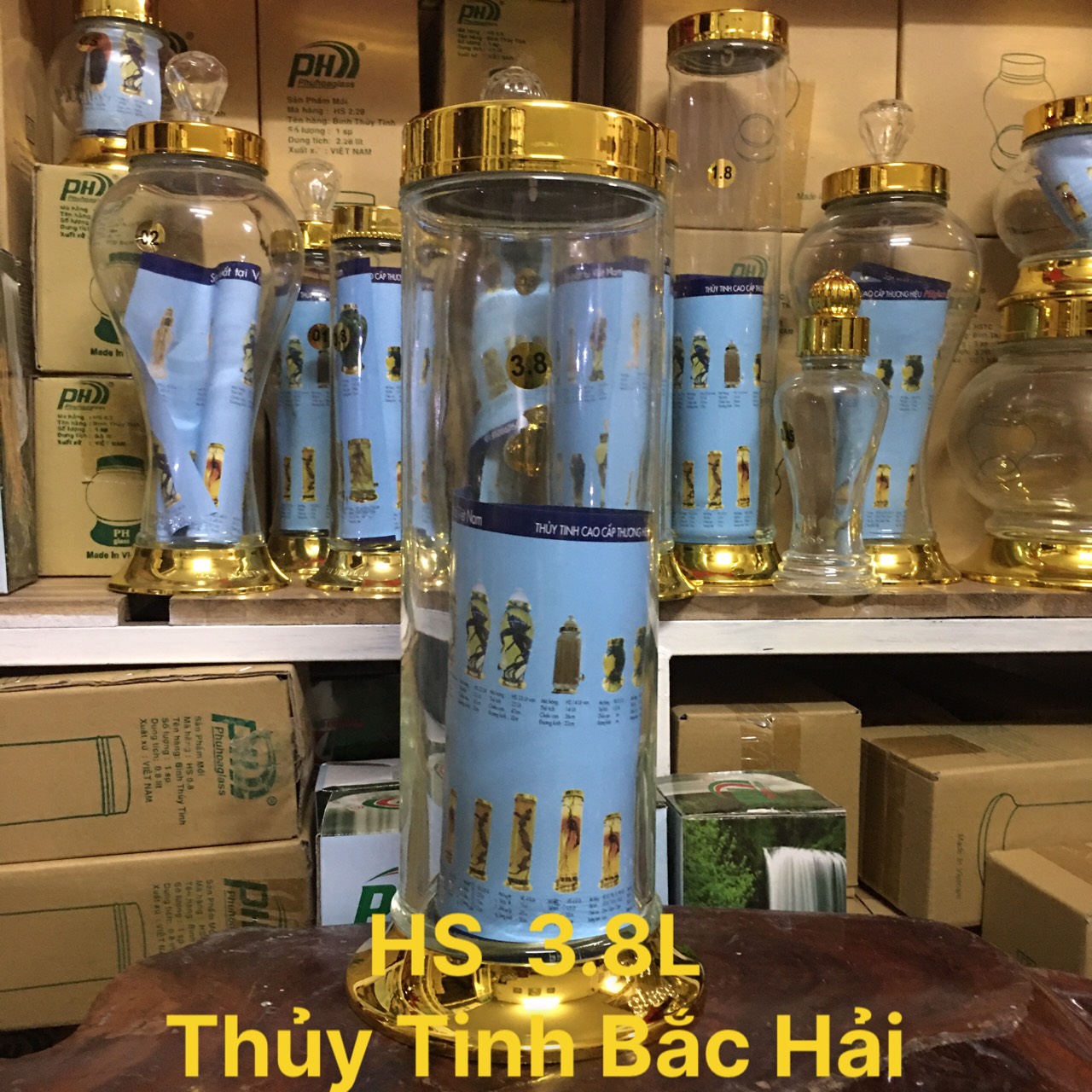 [HCM]BÌNH THỦY TINH VÀ HŨ THỦY TINH  NGÂM RƯỢU HÌNH TRỤ 3.8L-THỦY TINH BẮC HẢI