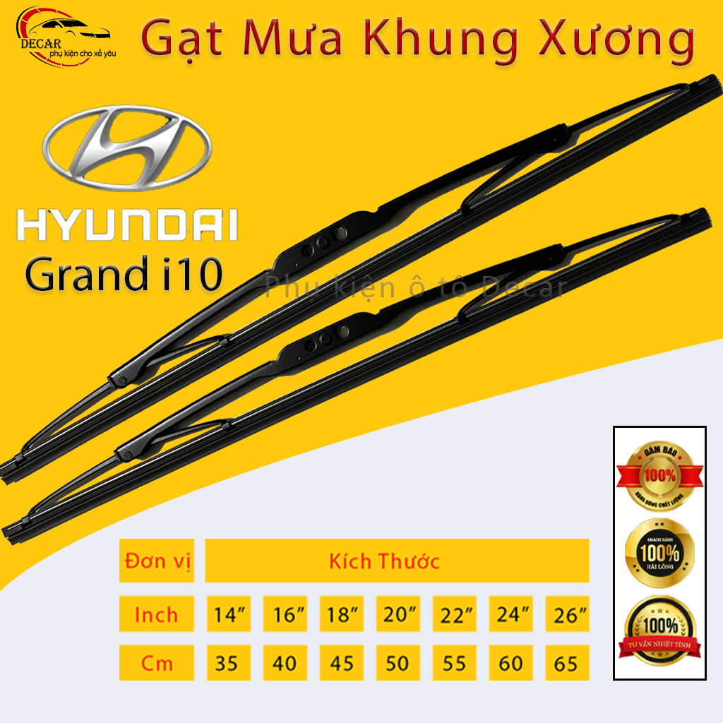 [HYUNDAI I10] 1 Cặp cần gạt mưa khung xương, chổi gạt mưa xe Hyundai I10 , gạt kính xe oto, thanh gạt nước mưa gạt nước kính ô tô