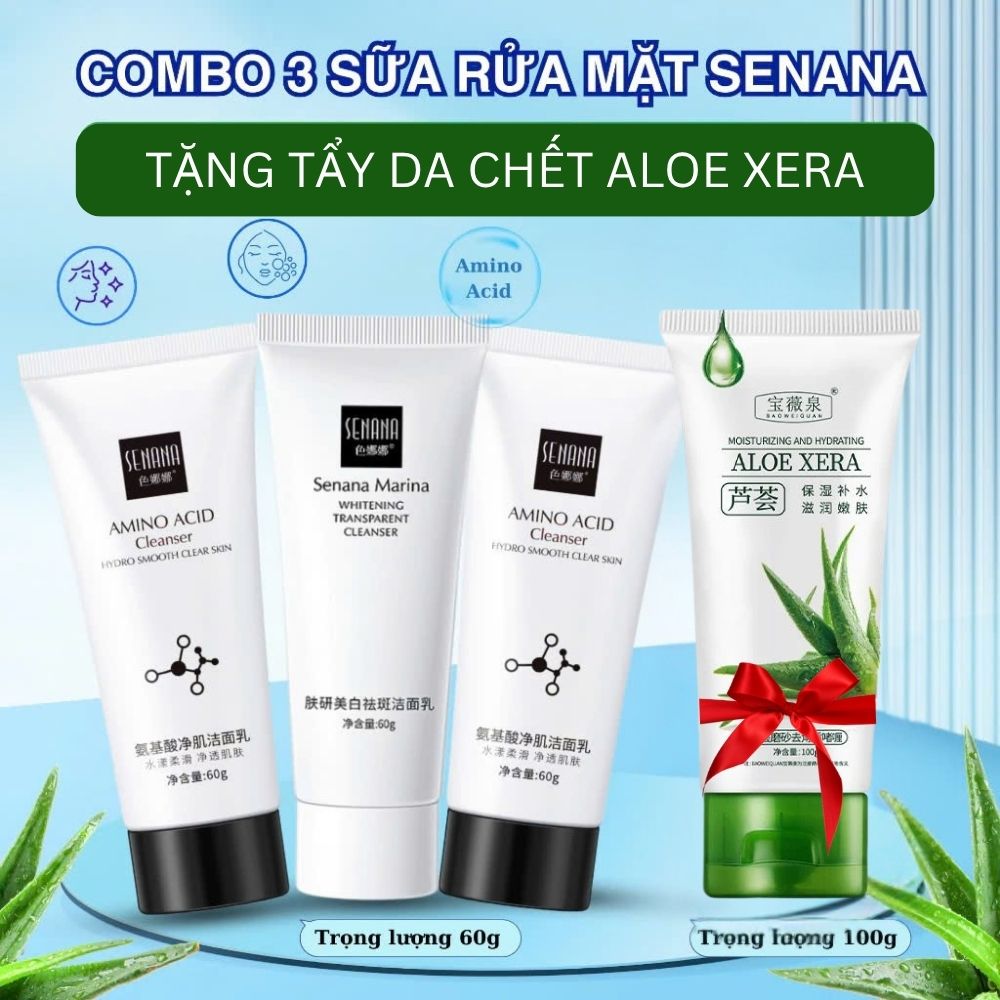 Combo 3 Sữa Rửa Mặt Làm Trắng Da, Ngừa Mụn SenanaAminoAcid Giúp Trẻ Hóa, Kiểm Soát Dầu, Dưỡng Ẩm Lấy Sạch Bụi Bẩn 60g