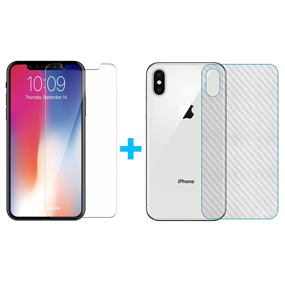 Bộ Kính Cường Lực Dẻo Nano Cho iPhone X/ Xs (Trong suốt) + Miếng Dán Mặt Sau Vân Carbon (Trong suốt)