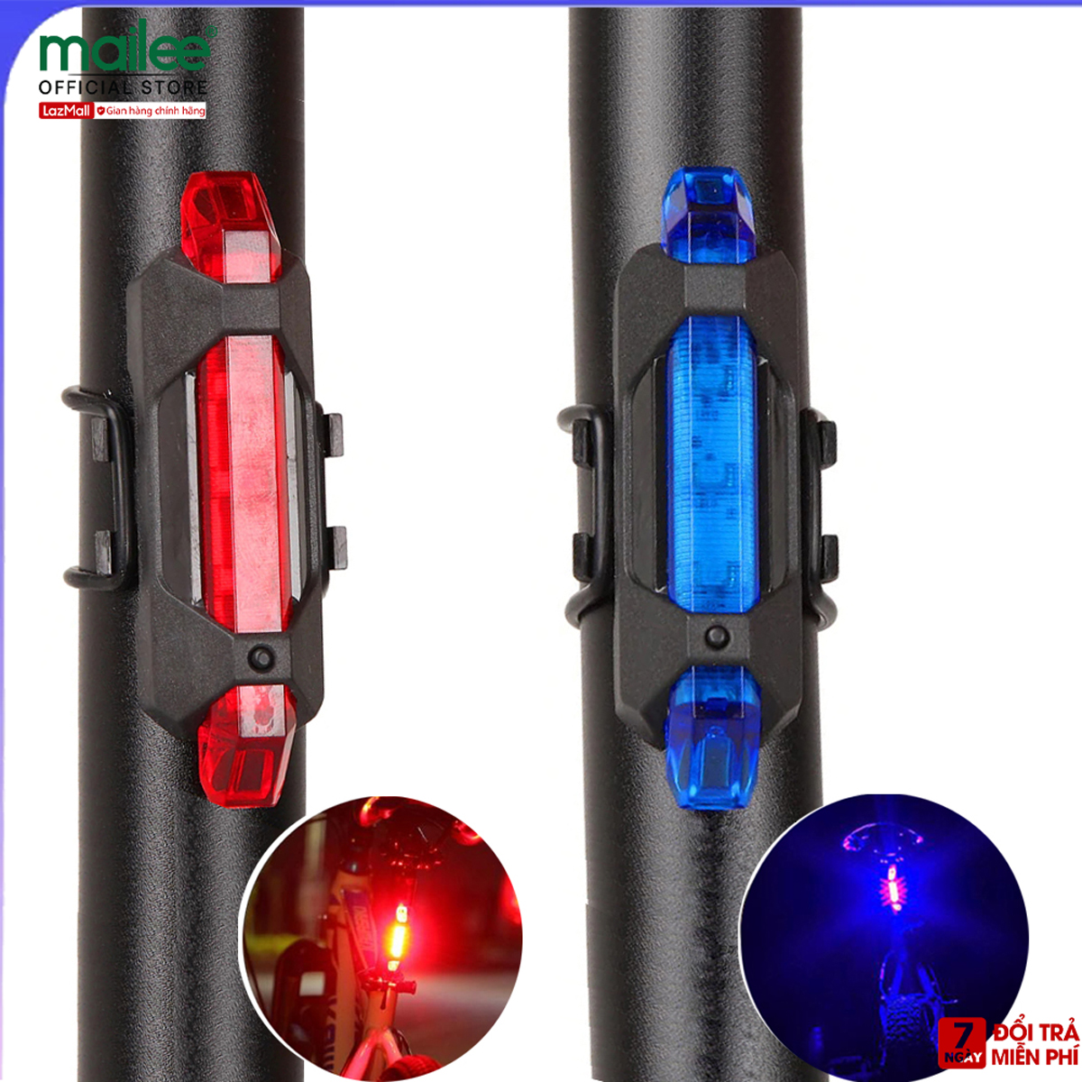 Bộ 2 đèn led gắn phía sau xe đạp cảnh báo ban đêm giúp đạp xe an toàn sạc điện usb chống nước Mai Lee
