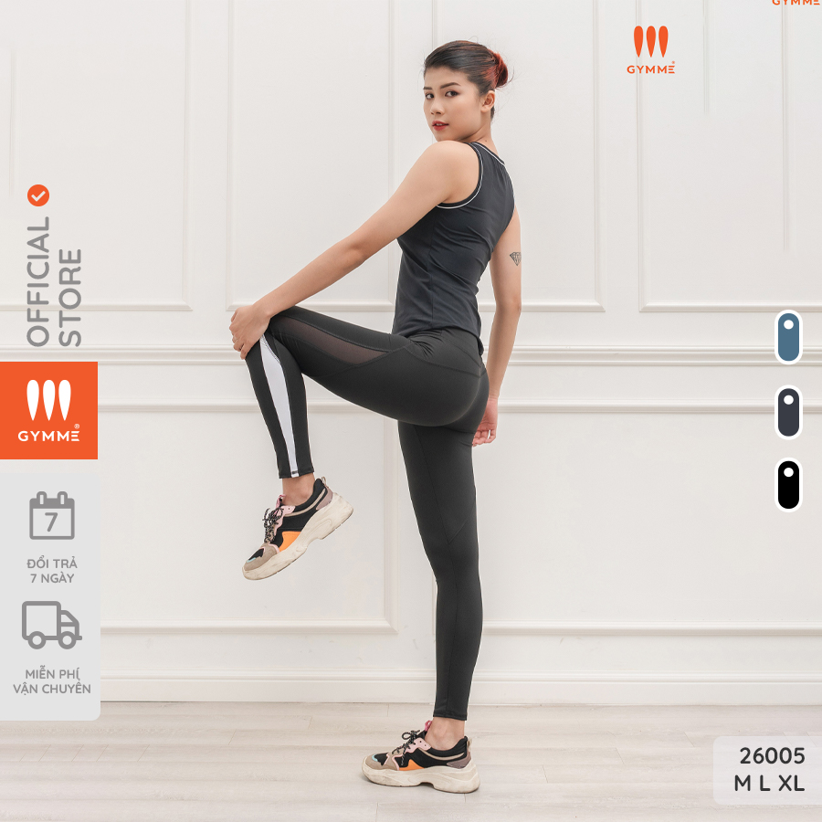 Quần tập gym nữ GYMME, Quần dài thể thao yoga cạp cao phối lưới kẻ bên hông ôm dáng co giãn - 26005
