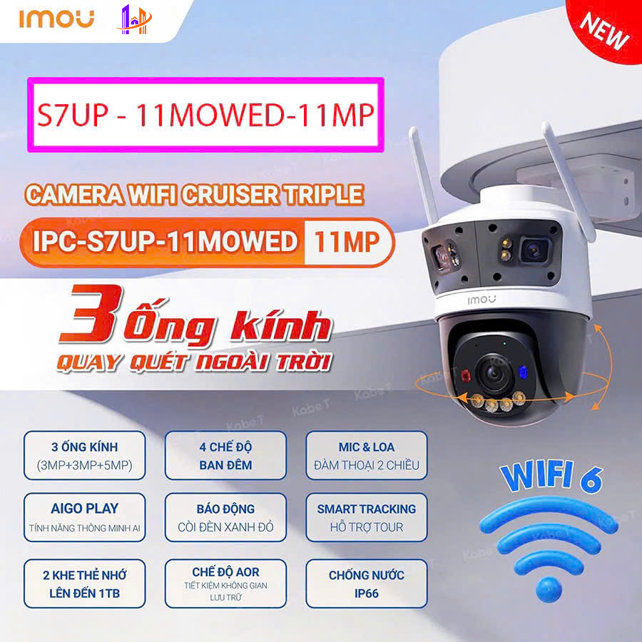  Tặng Hộp Box KT  Camera Wifi IMOU 3 Mắt Cruiser Triple IPC-S7UP-11M0WED 11MP  3MP + 3MP + 5MP  - Hổ Trợ 2 Thẻ Nhớ Còi Đèn Báo Động - IMOU LazMall 