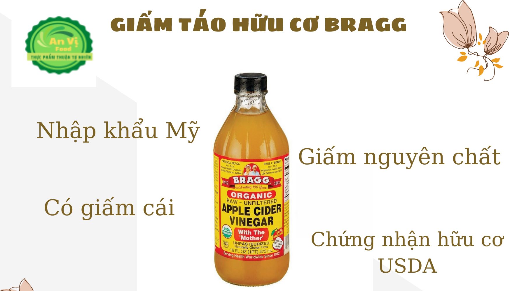 Giấm táo hữu cơ Bragg 946ml