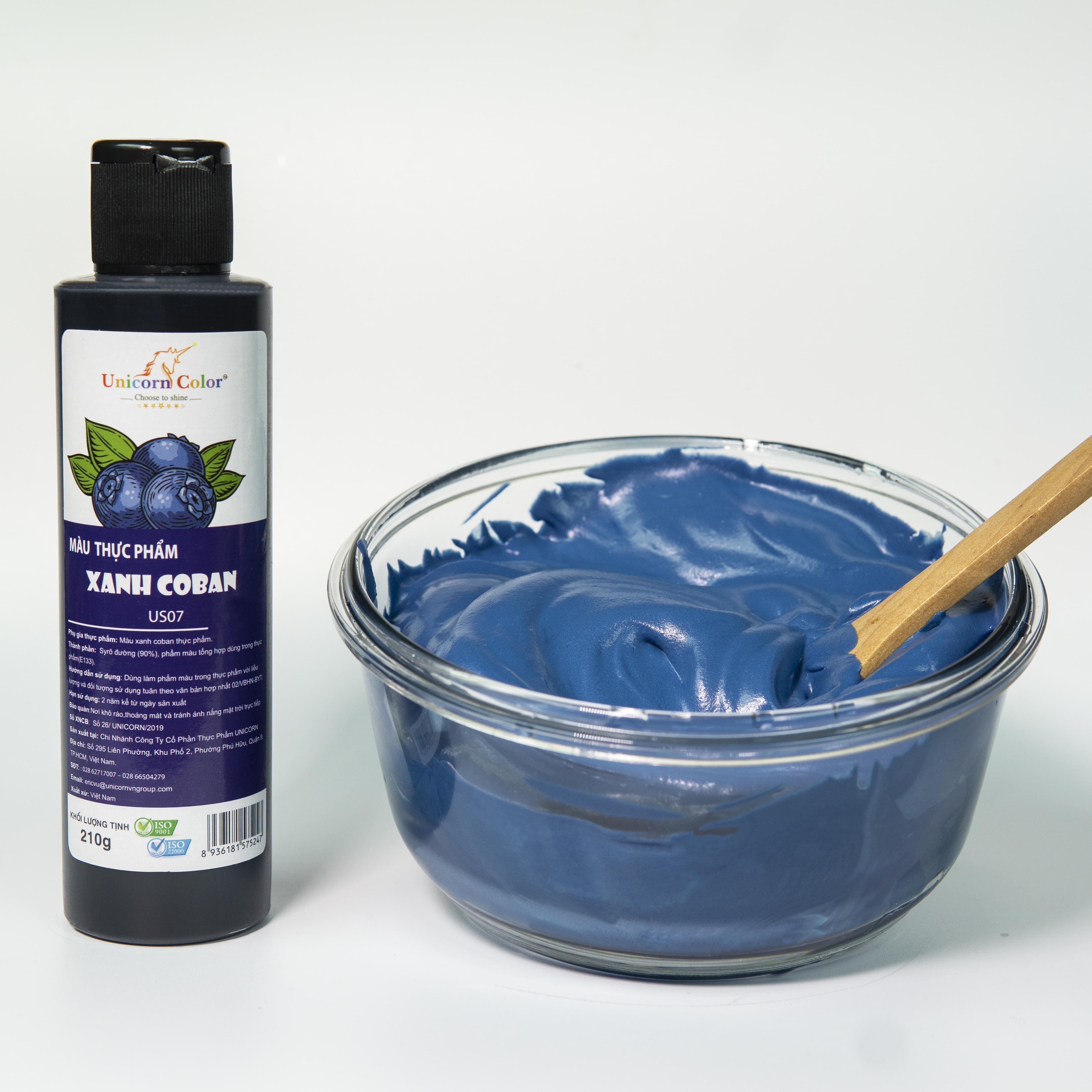 Màu thực phẩm Siro UNICORN  Không đắng - Màu xanh coban A24 lọ 210gr - Chuyên dụng trong bánh kem, bánh kẹo, món ăn, đồ uống... đạt đạt tiêu chuẩn ISO22000:2018