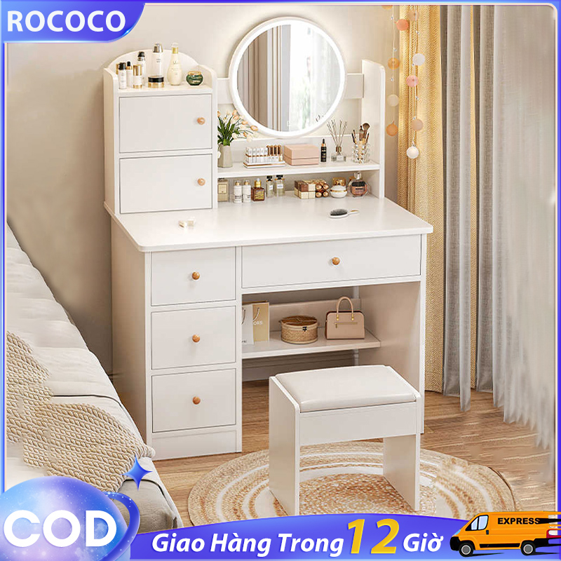 Rococo Bàn trang điểm nhỏ gọn hiện đại đơn giản cho phòng ngủ, bàn trang điểm tích hợp thiết kế cho nhà cho thuê