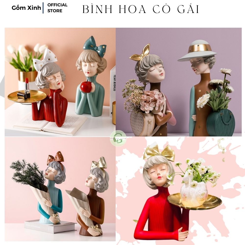 Bình hoa cô gái Lọ hoa cô gái, Cô gái cắm hoa.Cô gái ôm hoa,Lọ hoa hình cô gái,Tượng cô gái cắm hoa