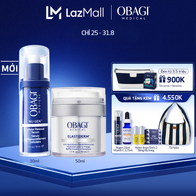 Bộ đôi Serum Trẻ Hóa Da Cấp Độ Tế Bào Obagi NU-GEN™ Cellular Renewal 30ml  Kem Dưỡng Chống Lão Hóa Cao Cấp Giúp Nâng Cơ Căng Da ELASTIDERM® Lift up  Sculpt Facial Moisturizer 50ml