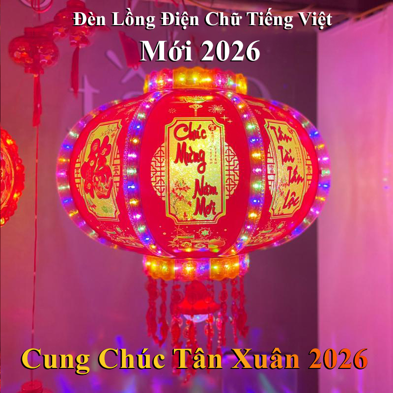  Đèn Lồng Điện Xoay 360 Kết Hợp Đèn Led  Lồng Đèn led xoay 3D trang trí Tết 2026 Chữ Nổi tiếng việt hiệu ứng ánh sáng 