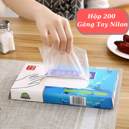 [SIÊU TIẾT KIỆM] HỘP GĂNG TAY NILONG DÙNG 01 LẦN (HỘP 200 CÁI) - HỘP 200 GĂNG TAY NILON DÙNG MỘT LẦN ,BAO TAY NI LÔNG TIỆN DỤNG AN TOÀN VỆ SINH/ BAO TAY NHÀ BẾPBAO TAY NILON - BAO TAY TRONG SUỐT - BAO TAY SỬ DỤNG MỘT LẦN